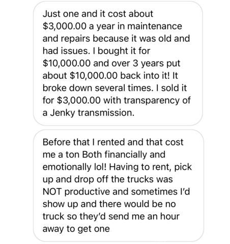 Conversation about buying a used box truck