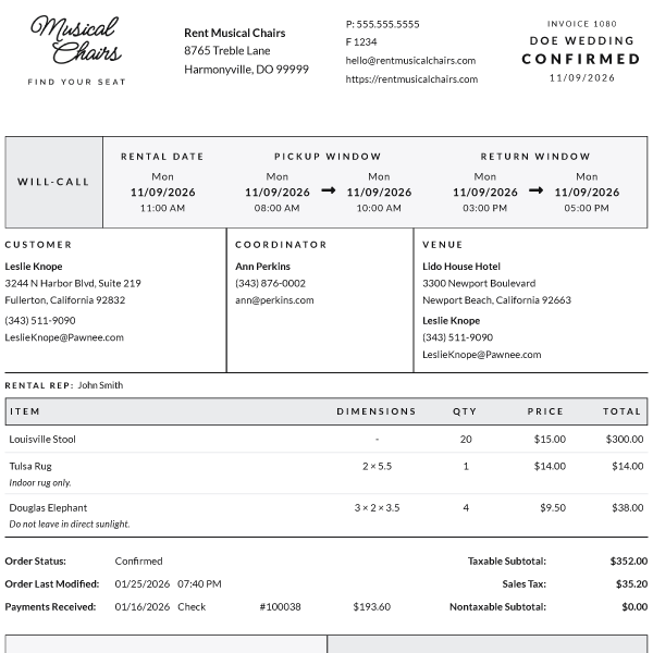 Rental Rep on Order PDFs